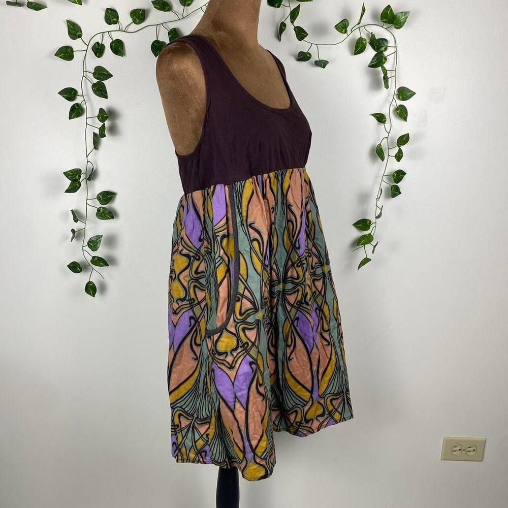 Fire LA hippie fairy abstract midi dress 100% cotton grunge indie earthy